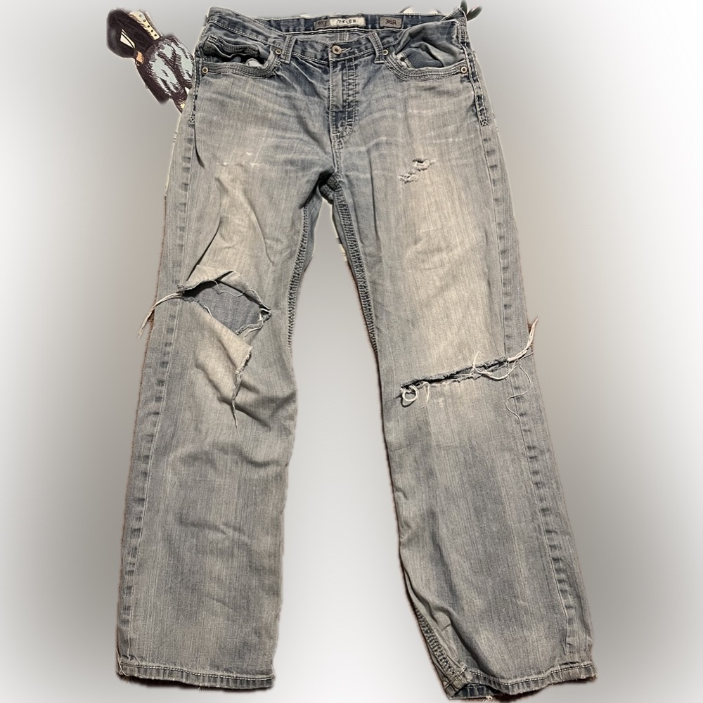 BKE Tyler Men’s Straight Leg Denim Jeans – Size 36R Light Wash Faded /Distressed